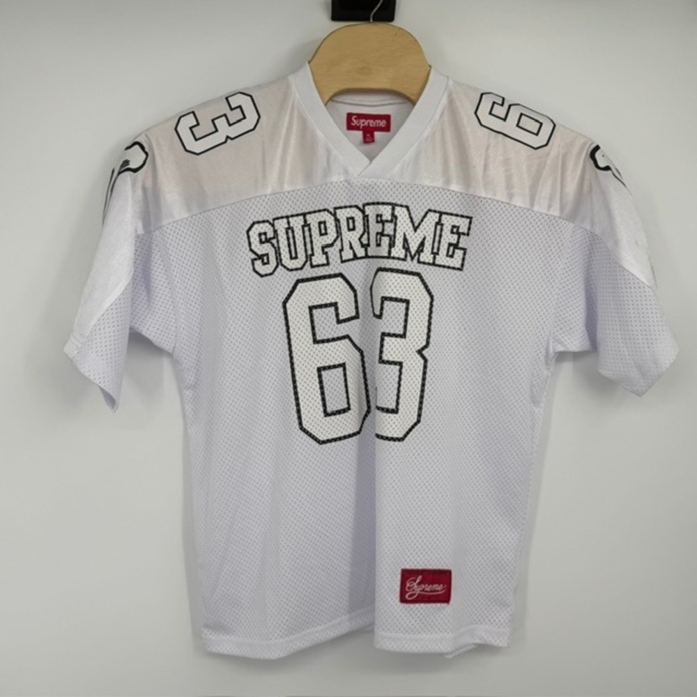 Supreme Men's Medium White Mesh Short Sleeve #63 Football Jersey Streetwear